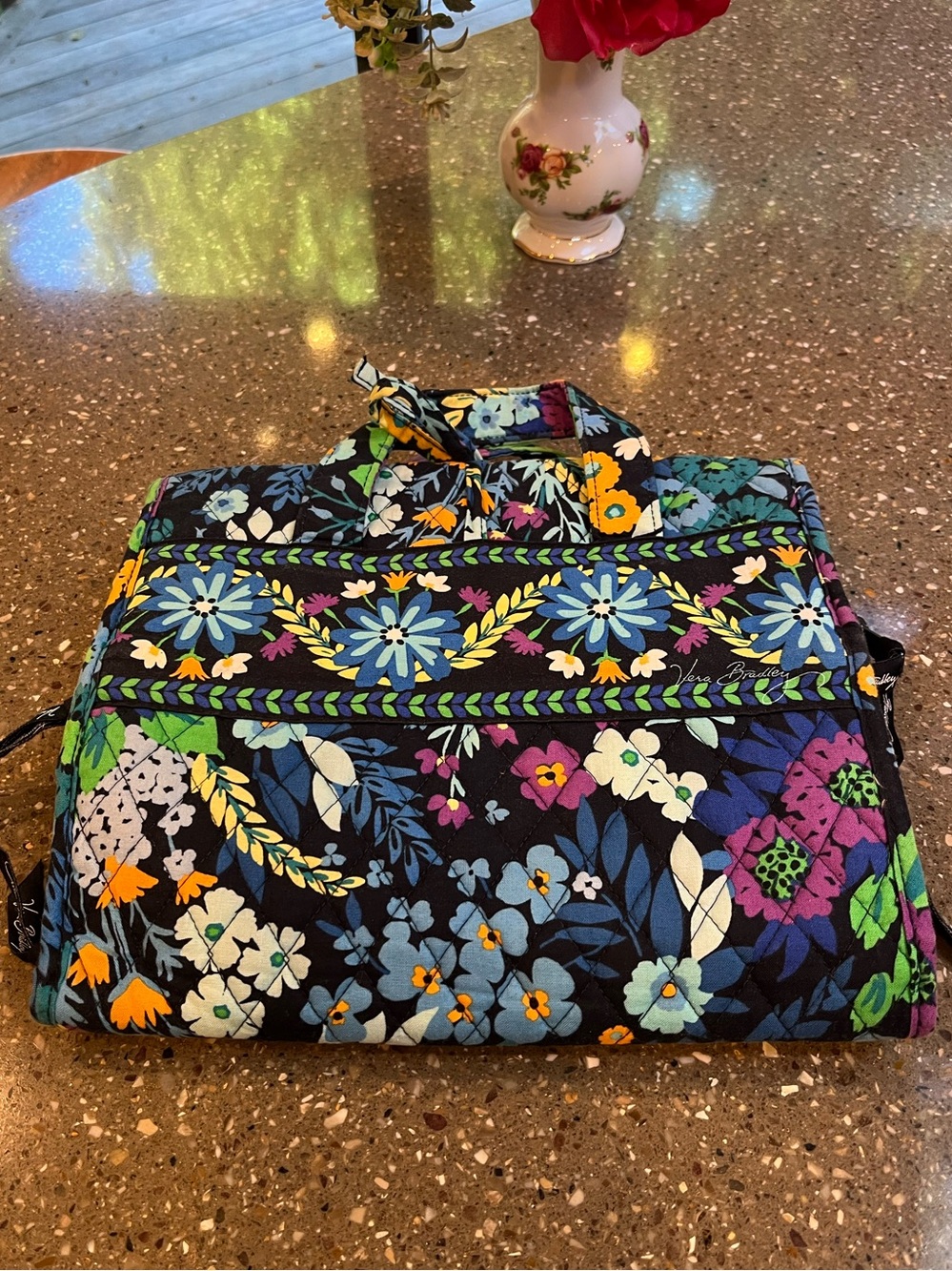Vera Bradley Black Floral Quilted Toiletries Bag